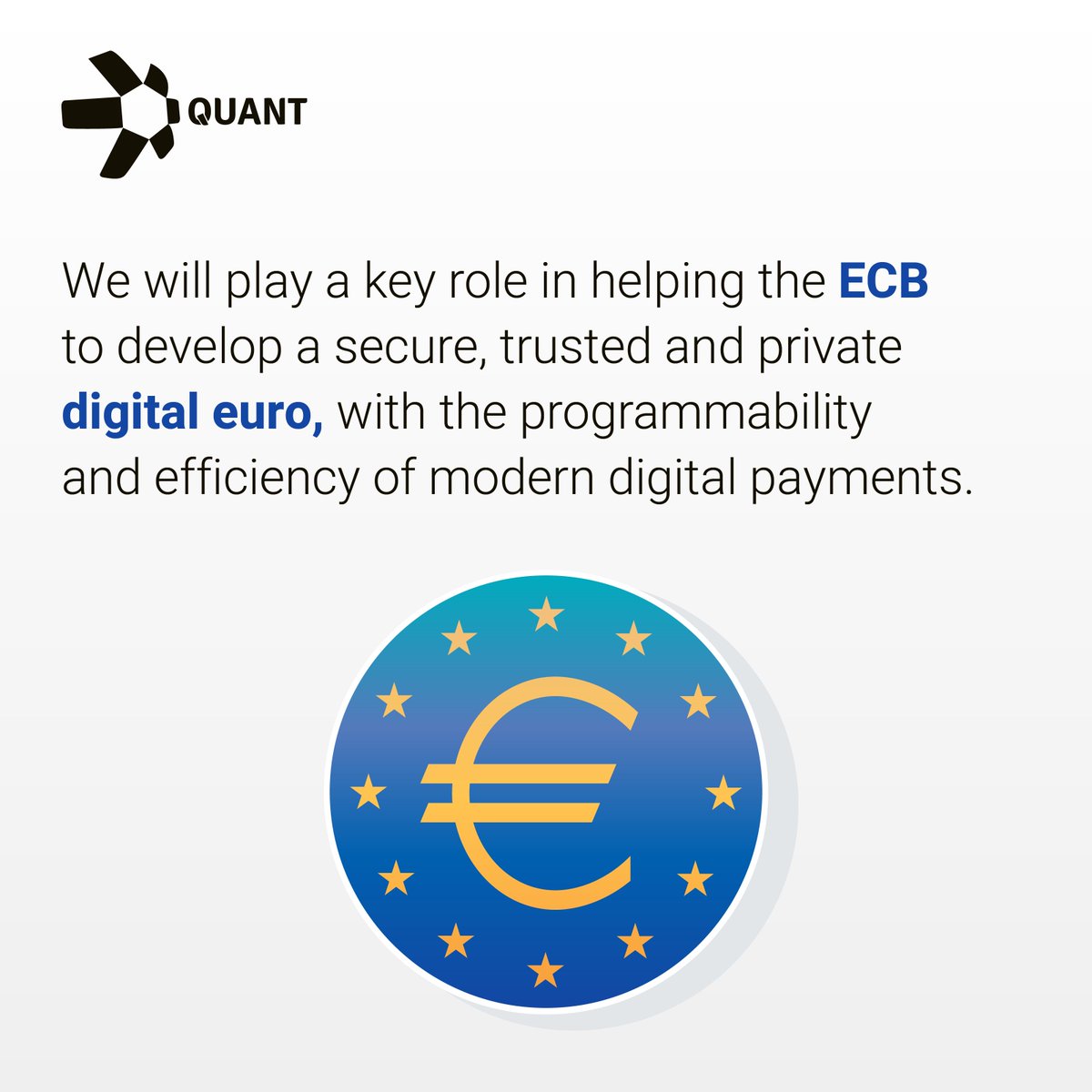Quant (@quant_network) on Twitter photo Last month, the <a href="/ecb/">European Central Bank</a> announced that Quant, alongside almost 70 market participants – including merchants, fintech companies, start-ups, banks and other payment service providers – has been selected to work on the ECB’s #DigitalEuro project as a pioneer partner.
Learn more about Last month, the <a href="/ecb/">European Central Bank</a> announced that Quant, alongside almost 70 market participants – including merchants, fintech companies, start-ups, banks and other payment service providers – has been selected to work on the ECB’s #DigitalEuro project as a pioneer partner.
Learn more about