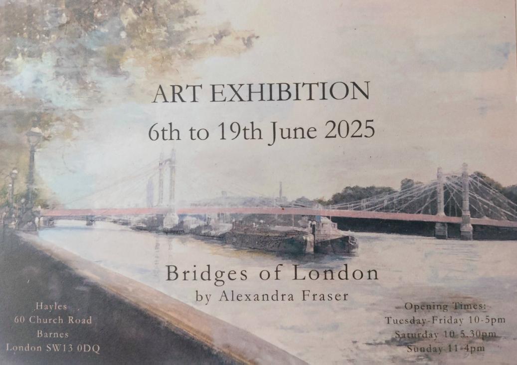 Charming paintings of London bridges, by Alexandra Fraser, at 60 Church Road Barnes SWLondon SW13 0DQ #paintings #art #exhibition #London #bridges #Thames #rivers #galleries #Barnes