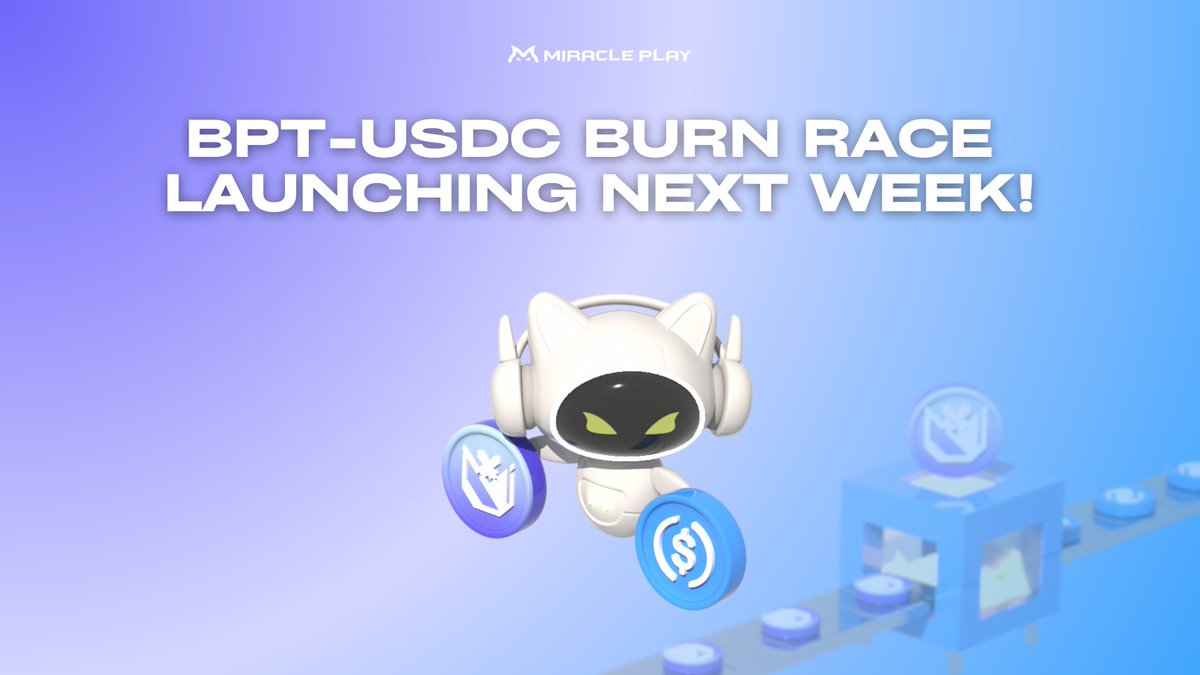 miracleplaygg's tweet photo. 🔥 New Challenge Mode Will Unlock Next Week : BPT-USDC Burn Race 🔥

Burn your BPT, claim USDC rewards! 💸

3 Burn Options :
• 1-Day Burn Race
• 10-Day Burn Race
• 30-Day Burn Race

Every burn fuels the ecosystem and expands our participation-based reward system — where your actions directly shape the future of Miracle Play. 🚀

#MiraclePlay #Challenge #USDC #BPT