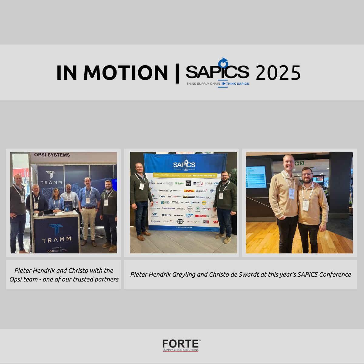 ConsultForte's tweet image. At #SAPICS2025 this week, Pieter Hendrik and Christo joined leaders driving the future of supply chain 🌍📦

Innovation in Motion wasn’t just a theme—it was the mindset. Innovation isn’t optional. It’s essential.

Proud to be part of the movement. Let’s keep pushing.