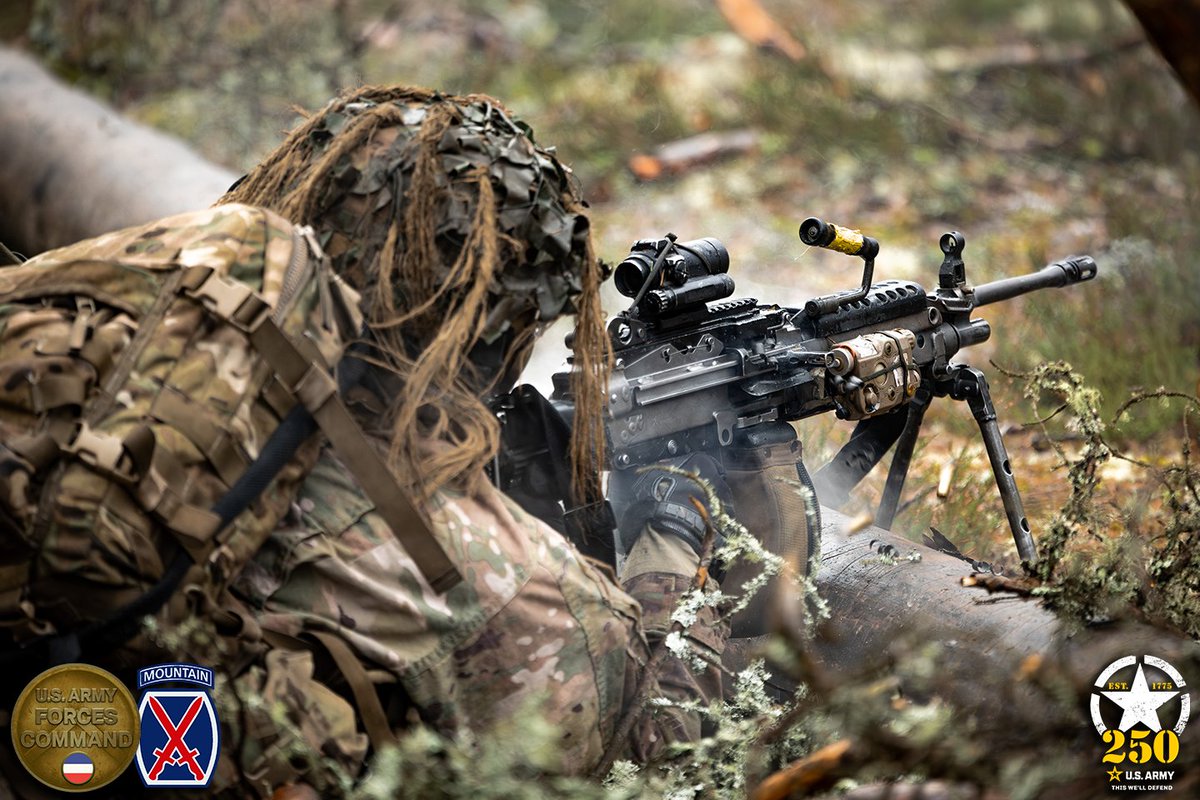 Training alongside allies, <a href="/10MTNDIV/">10th Mountain Div.</a> #Soldiers executed live-fire drills in Estonia’s Nursipalu Training Area.

Building readiness and strengthening partnerships, one trigger pull at a time.

#Army250 #SoldierLethality #Readiness #BeAllYouCanBe <a href="/USArmy/">U.S. Army</a>