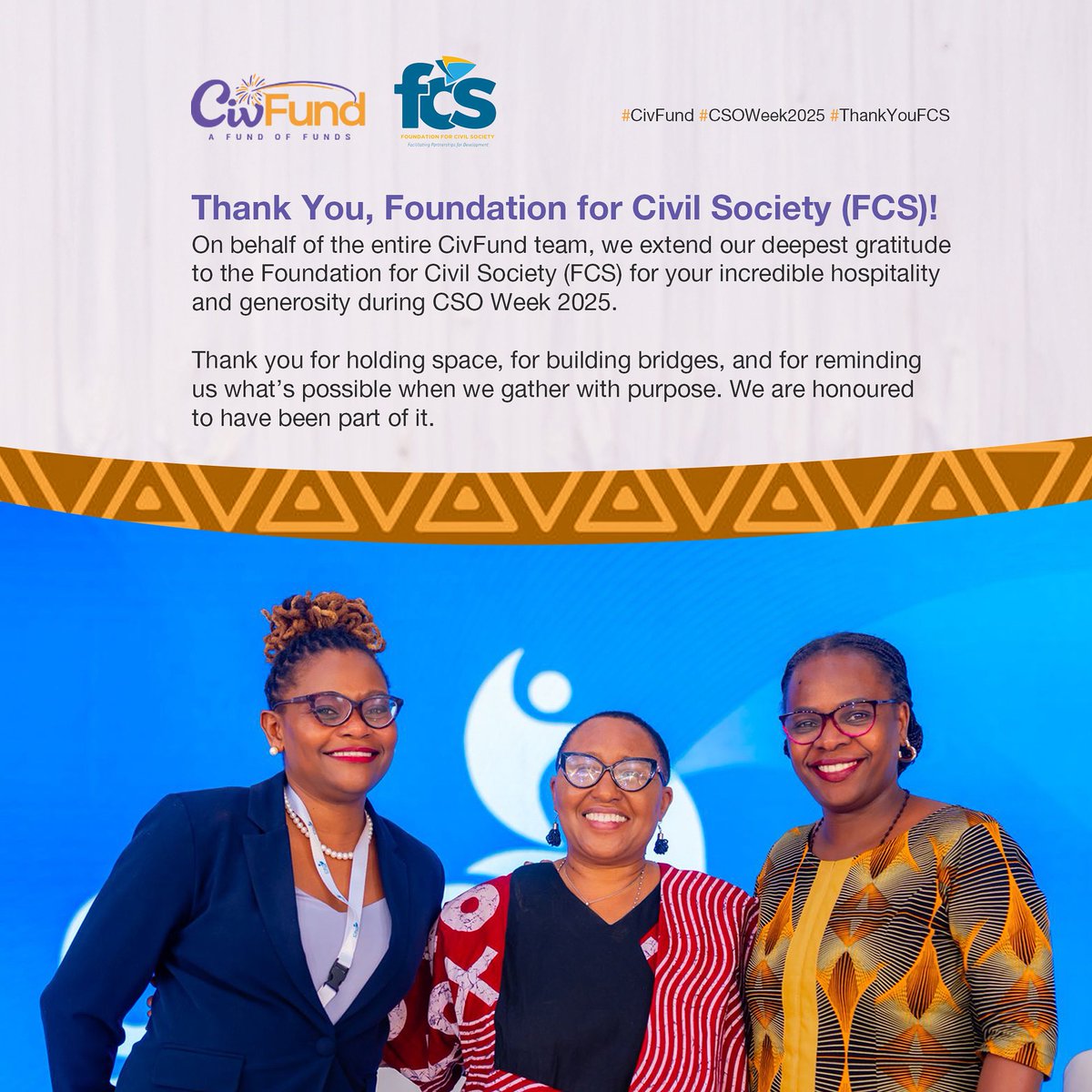 CivFund_'s tweet image. 🫶🏾Thank You, @FCSTZ for your incredible hospitality and generosity during #CSOWeek2025.

Your leadership, coordination, and warm welcome created the perfect environment for meaningful connections, learning, and shared vision. 🫶🏾

#CivFund #CSOWeek2025 #ThankYouFCS