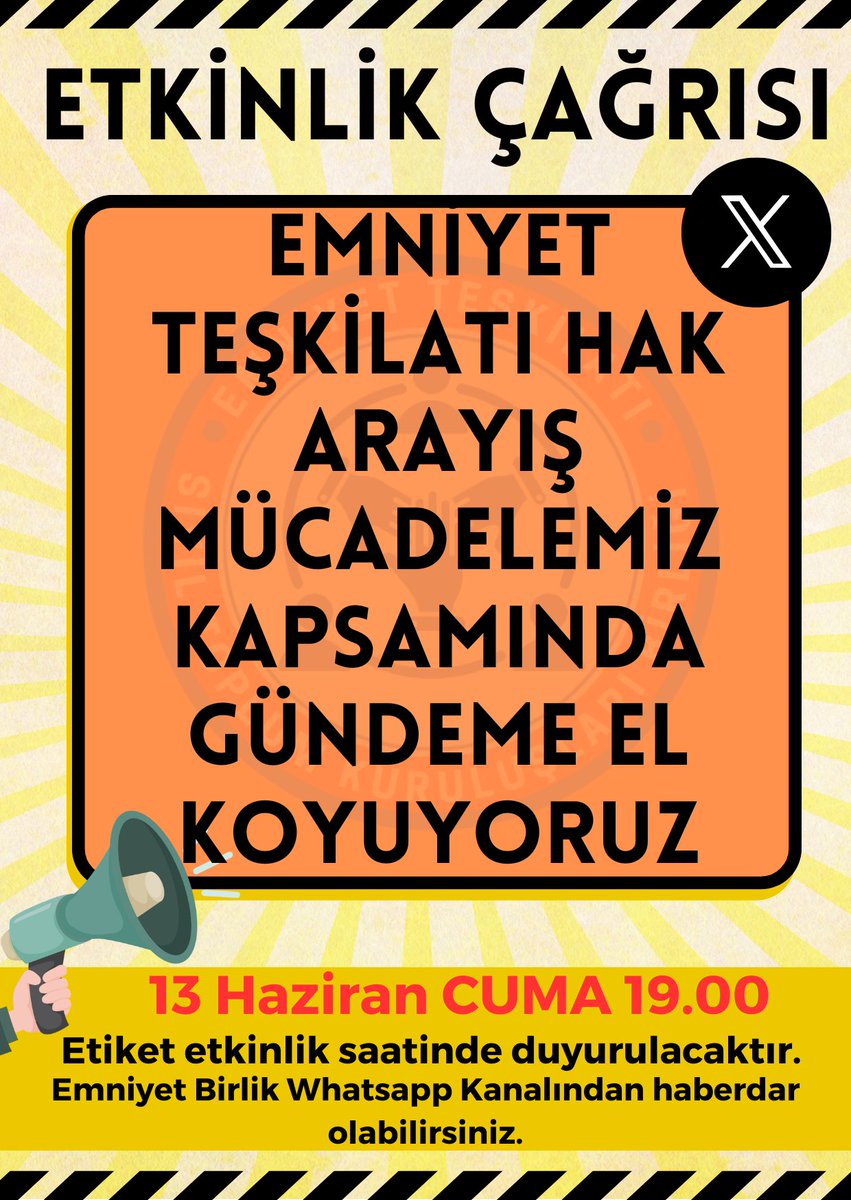 EMNİYET BİRLİK PLATFORMU (@emniyetbirlik) on Twitter photo 🟢YENİ ETKİNLİK DUYURUSU🟢
Yarın (13.06.2025 Cuma günü) saat 19.00'da Emniyet Teşkilatı Hak Arama Mücadelesi kapsamında etkinlik planlanmıştır.
<a href="/YalcinDoganVHP/">Yalçın Doğan</a> ve bizim tarafımızdan atılacak ilk gönderi ile etiket paylaşılacaktır.
Gücümüz, birliğimiz! Tüm teşkilat 🟢YENİ ETKİNLİK DUYURUSU🟢
Yarın (13.06.2025 Cuma günü) saat 19.00'da Emniyet Teşkilatı Hak Arama Mücadelesi kapsamında etkinlik planlanmıştır.
<a href="/YalcinDoganVHP/">Yalçın Doğan</a> ve bizim tarafımızdan atılacak ilk gönderi ile etiket paylaşılacaktır.
Gücümüz, birliğimiz! Tüm teşkilat
