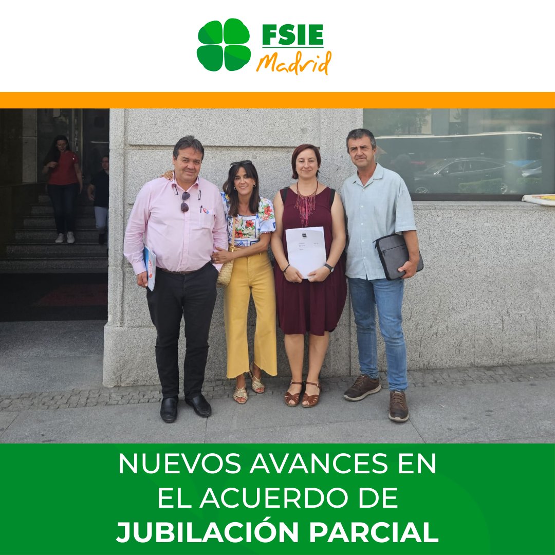 FSIE MADRID 🍀 (@fsiemadrid) on Twitter photo 📌 Desde #FSIEMadrid valoramos positivamente los avances alcanzados en la reunión de hoy con <a href="/educacmadrid/">Educación▪️Comunidad de Madrid</a> sobre el borrador del acuerdo de #jubilaciónparcial, en la que hemos participado activamente como organización sindical mayoritaria del sector.
➡️ acortar.link/REfLQA 📌 Desde #FSIEMadrid valoramos positivamente los avances alcanzados en la reunión de hoy con <a href="/educacmadrid/">Educación▪️Comunidad de Madrid</a> sobre el borrador del acuerdo de #jubilaciónparcial, en la que hemos participado activamente como organización sindical mayoritaria del sector.
➡️ acortar.link/REfLQA