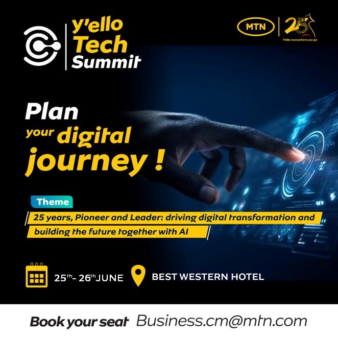 🚀 25 years ago, MTN connected Cameroon. Today, we're accelerating digital transformation with the Y'ello Tech Summit, a unique event in Douala.
🎯 AI, cybersecurity, innovation: Join us on June 25 &amp; 26.
🎫 mtnevent.cm