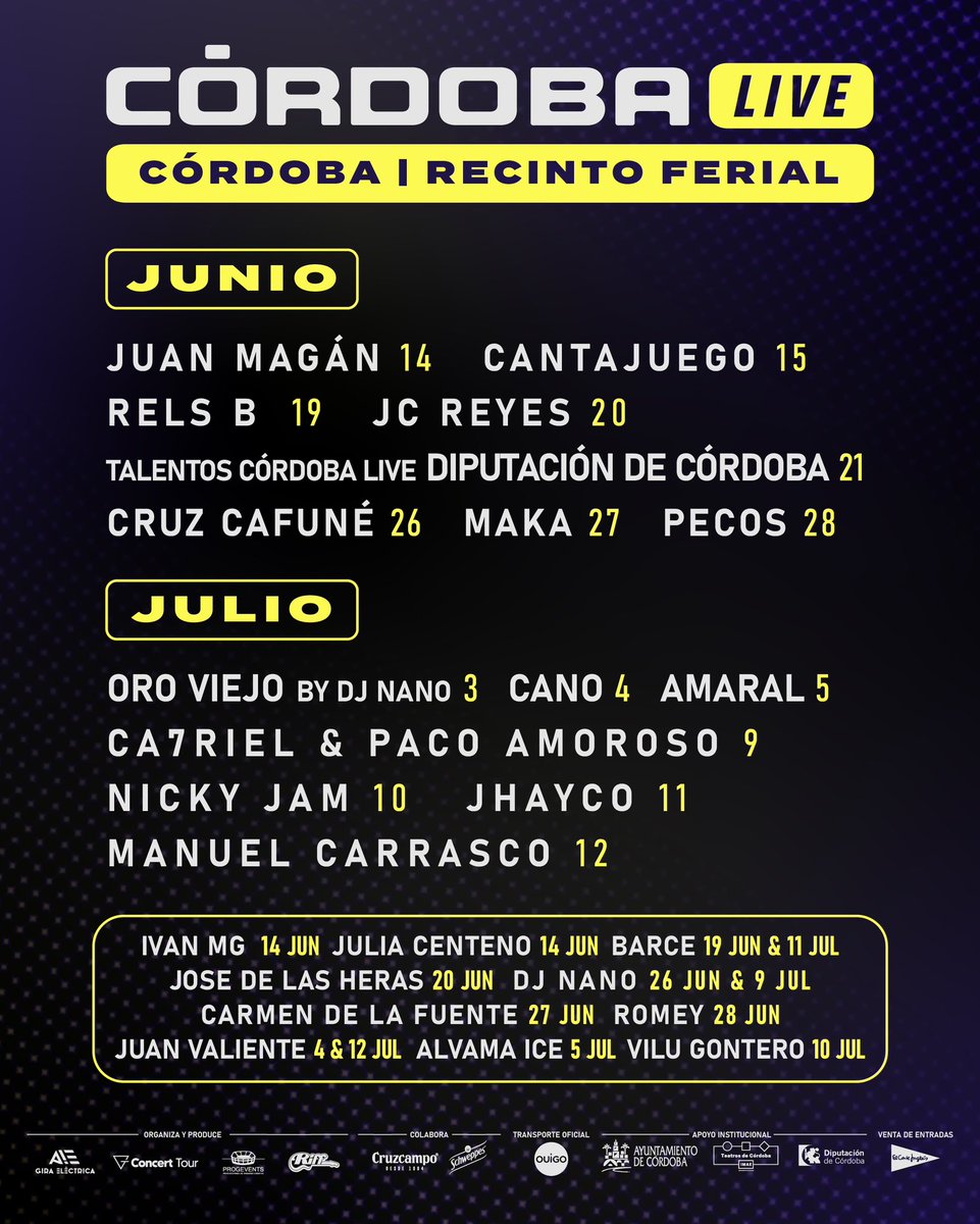 📣CÓRDOBA!!! El mejor verano de tu vida te espera aquí💥💥💥
Contando las horas para veros disfrutar en #cordobalive con los conciertos más tops y DJs de primer nivel🫡🫡 😎😎⏱️⏱️

🎫 entradas disponibles en cordobalive.com