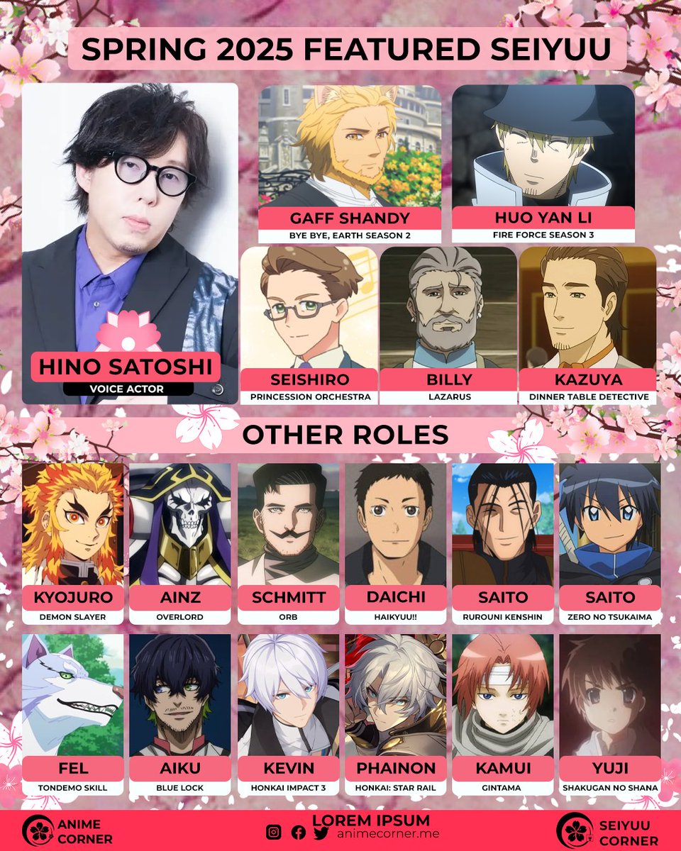 seiyuucorner's tweet photo. 🌸 Daily Spring 2025 Featured Seiyuu: Hino Satoshi https://t.co/4wFIOxXQXi