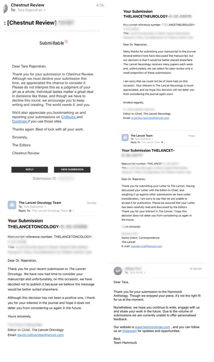 If anyone’s having a bad day—-these are the rejection emails I received in the last few hours alone 🥺 Looking for one more email to breakdown 😢