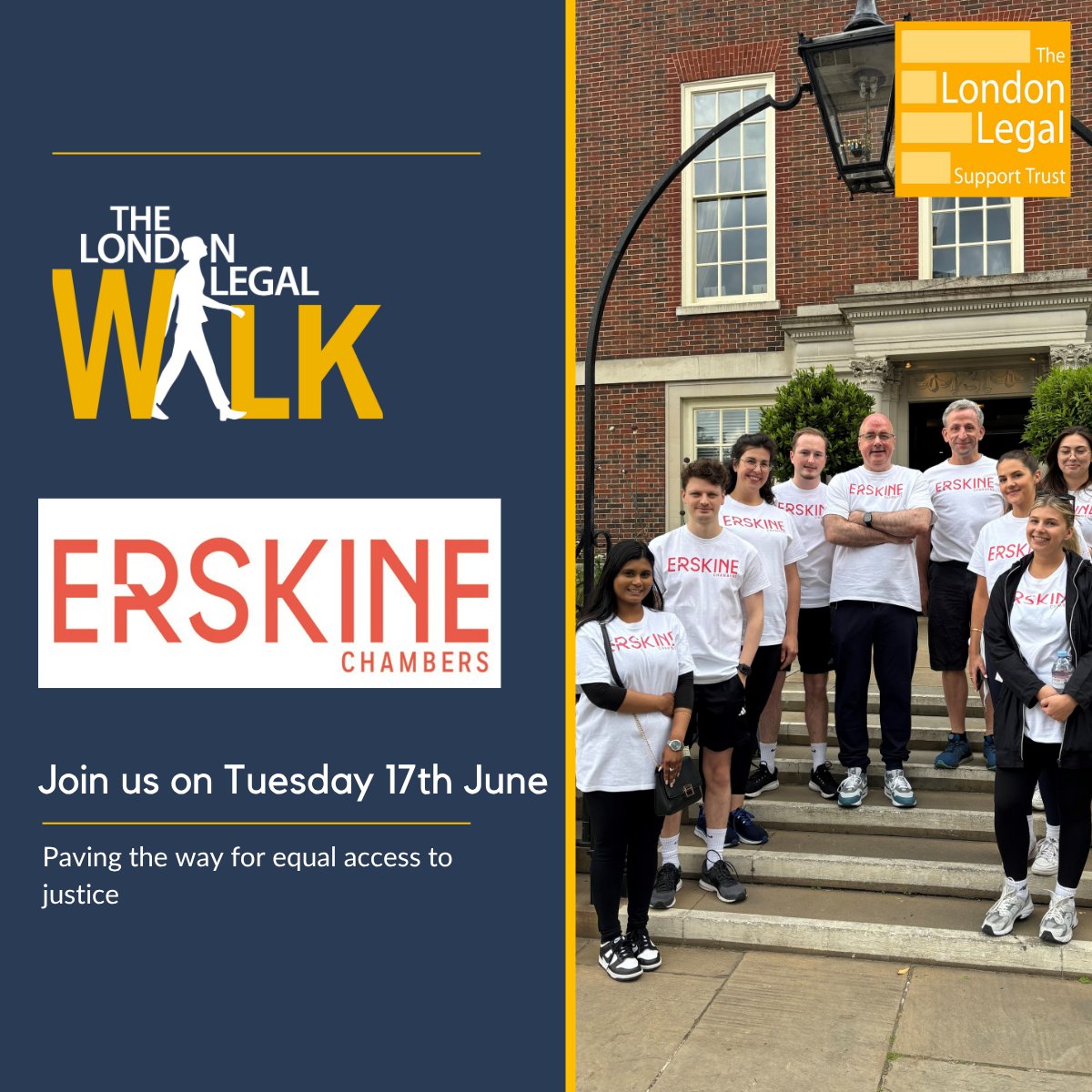 👣On Tuesday 17 June, our team will be participating in the London Legal Walk and walking 10K to raise funds to support free legal advice charities.

At Erskine Chambers, we believe that everyone deserves access to justice and are excited to be supporting this excellent cause.