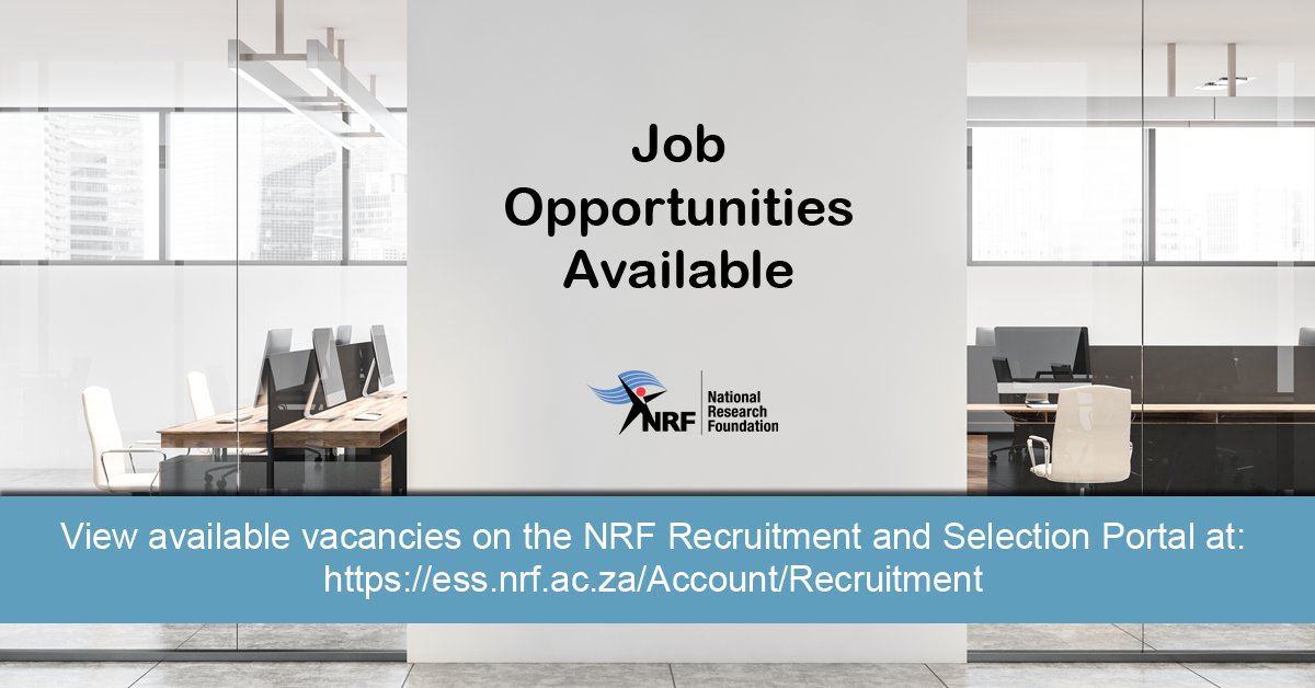 The NRF has the following job opportunities available:
· Post-Doctoral Fellow
· Structural Engineer
· Civil Engineer/Engineering Technologist
· Lead: Configuration Management
· Senior Software Engineer
· Electronics Technologist
· Site Supervisor

Details: ess.nrf.ac.za/Account/Recrui…