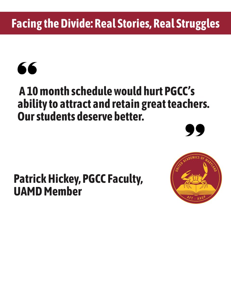 Prince George’s Community College faculty member Patrick Hickey shares his perspective on why keeping faculty contracts as 10-months instead of 12 is an important part of the PGCC union contract.

#facultyperspective #pgcc #equity #equality #UnionStrong  #Union #uamd #aftmd #AFT