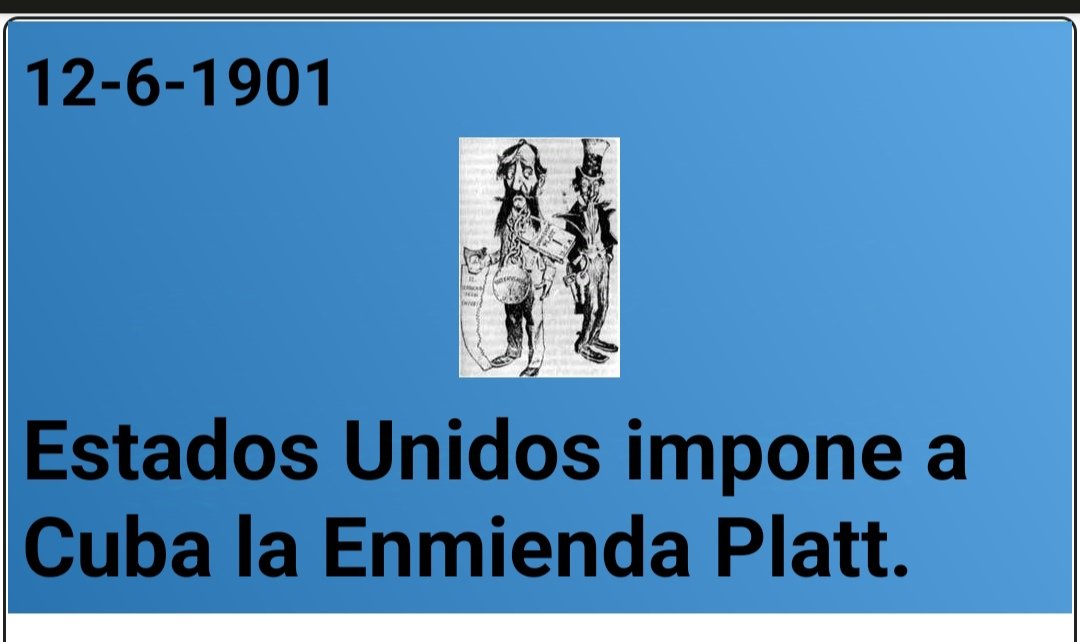 Hace 124 años que el Gobierno de los EEUU impuso a Cuba la  Enmienda Platt, que establecía  varias medidas y limitaciones a nuestro país que hoy todavía tienen presencia de ellas.
#TenemosMemoria