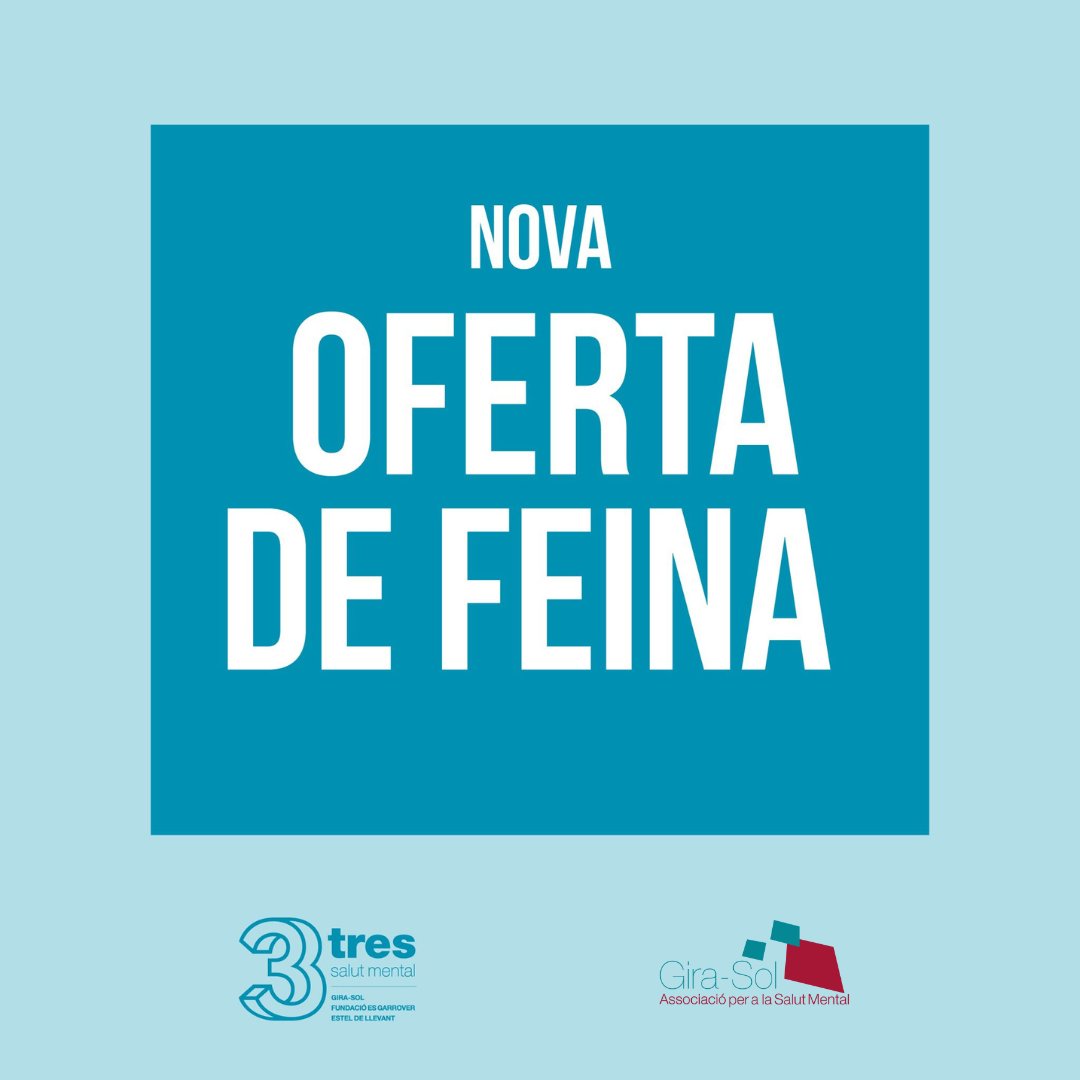 🔎 A Gira-Sol cercam un/a coordinador/a per al Servei de Domicilis Compartits.

🗓️ Pots enviar el teu CV fins dimarts 17 de juny.

ℹ️ Consulta i apunta't ja a l'oferta: 3salutmental.com/gira-sol-cerca