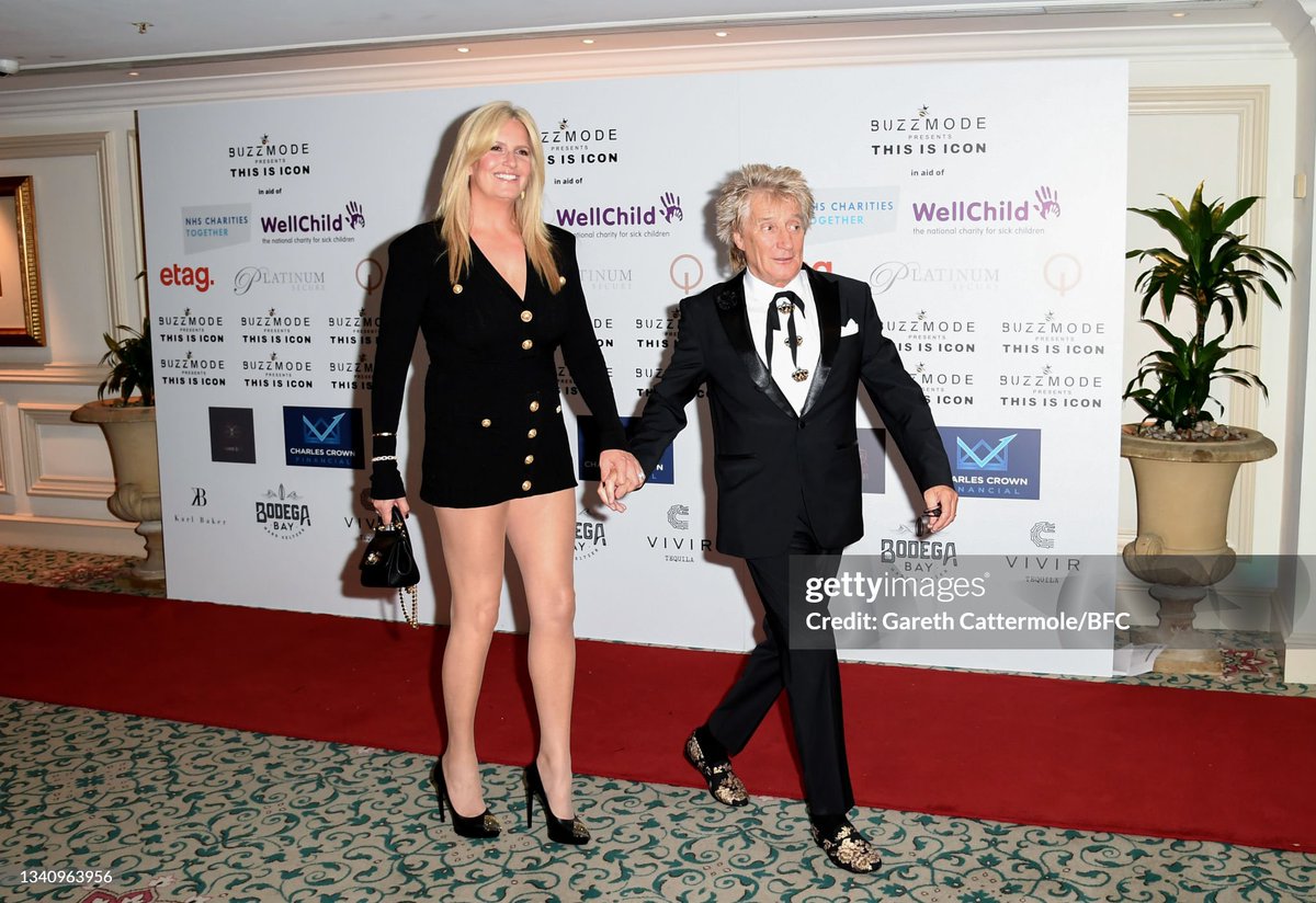 Rod Stewart and Penny Lancaster attend The Icon Ball 2021 during London Fashion Week September 2021 at The Landmark Hotel on September 17, 2021 in London, England. (2021)