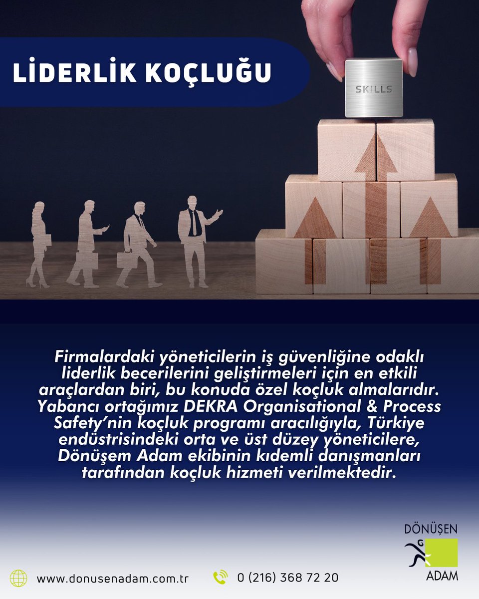 Firmalardaki yöneticilerin iş güvenliğine odaklı liderlik becerilerini geliştirmeleri için en etkili araçlardan biri, bu konuda özel koçluk almalarıdır.
Yabancı ortağımız DEKRA Organisational &amp; Process Safety’nin koçluk programı aracılığıyla, ++