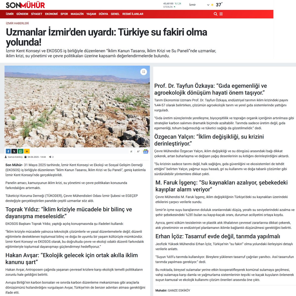 BASINDA ŞUBEMİZ

Uzmanlar İzmir'den uyardı: Türkiye su fakiri olma yolunda! (Son Mühür, 04.06.2025)
sonmuhur.com/uzmanlar-izmir…

İklim Kanun Tasarısı, İklim Krizi ve Su Kıtlığı İzmir'de masaya yatırıldı (9 Eylül, 04.06.2025)
dokuzeylul.com/iklim-kanun-ta…