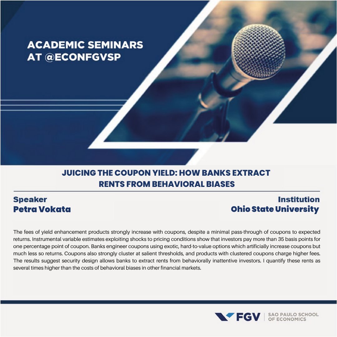 Sao Paulo School of Economics – FGV (@econfgvsp) on Twitter photo We thank <a href="/vokataa/">Petra Vokata</a> for presenting a seminar at the Sao Paulo School of Economics (FGV).
#economicsfgvsp #econtwitter We thank <a href="/vokataa/">Petra Vokata</a> for presenting a seminar at the Sao Paulo School of Economics (FGV).
#economicsfgvsp #econtwitter