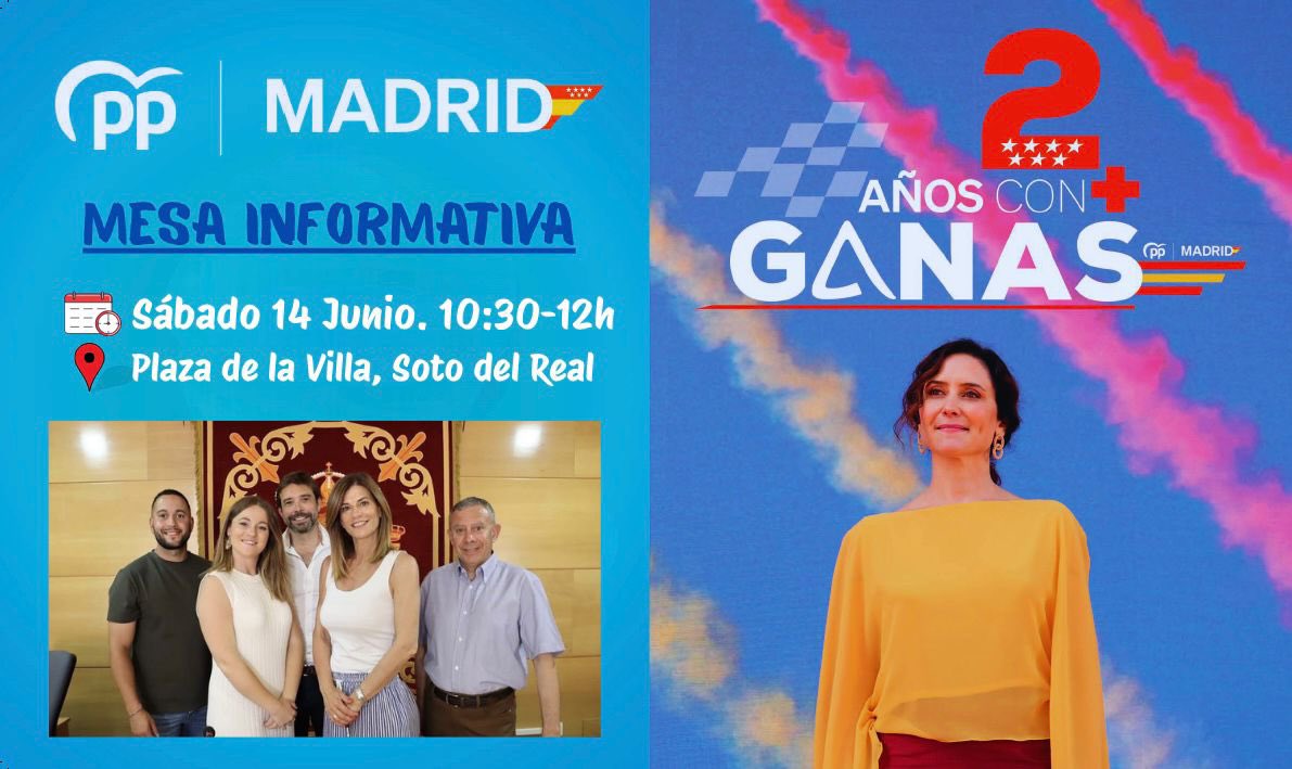 PPSotodlReal's tweet image. 𝐌𝐄𝐒𝐀 𝐈𝐍𝐅𝐎𝐑𝐌𝐀𝐓𝐈𝐕𝐀‼️
👥 Acércate el próximo sábado 14 de Junio a nuestra mesa informativa, donde podremos conversar con todos los vecinos y escuchar sus inquietudes.
Además celebramos 2 años con ➕𝙂𝘼𝙉𝘼𝙎
¡Te esperamos! 💙