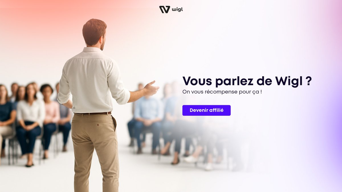 ➡️ Rejoins notre programme d’affiliation Wigl !

Tu es créateur de contenus, tu gères une plateforme référençant des services de paiement ou de cashback ?

Notre programme d’affiliation est fait pour toi. 🙌 

💸 Mets Wigl en avant auprès de ta communauté et profite d’une