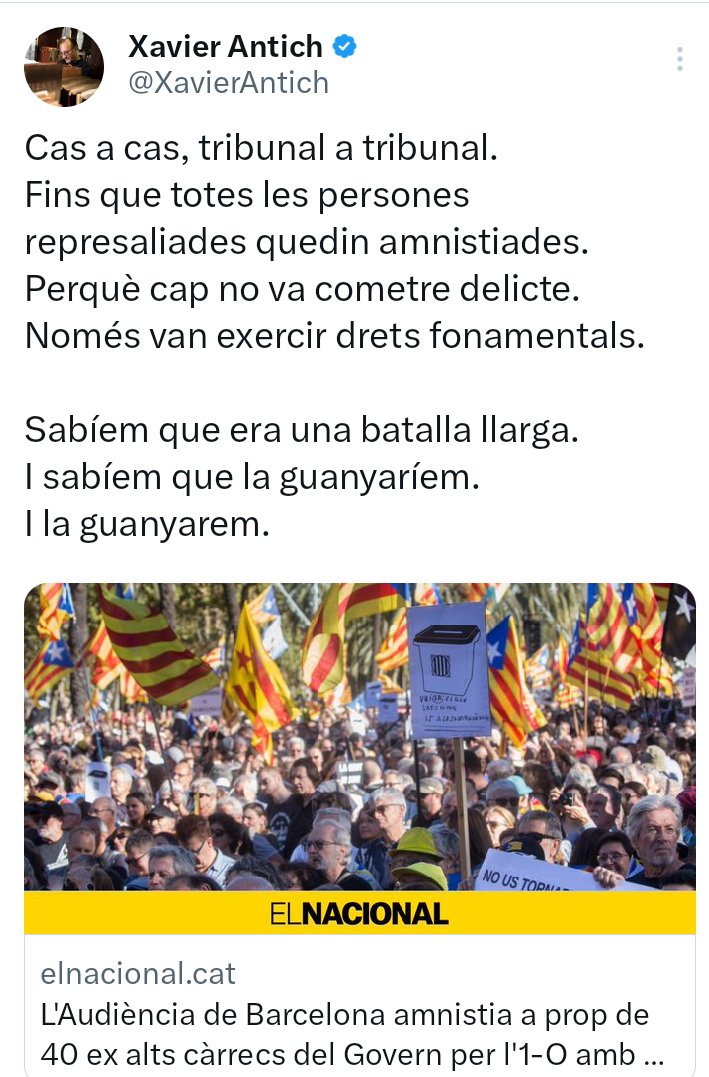 No m'agrada parlar públicament d'això. La processó va per dins. Han estat 6 anys. Amb diverses causes obertes. En diferents jutjats. Amb la consciència tranquil·la. Però trencat interiorment pel patiment que passa la família. Poc a poc tot es va posant a lloc. Gràcies. I seguim.