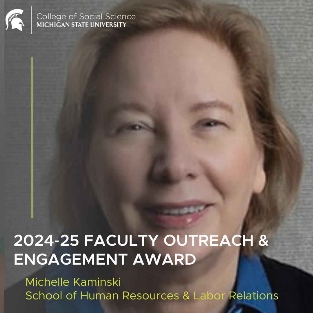 <a href="/MSUSHRLR/">MSU SHRLR</a> faculty Michelle Kaminski was recently awarded the college's Faculty Outreach &amp; Engagement Award. 

Congrats Dr. Kaminski! 

The full story: spr.ly/60124DHhn

#MSUSocialScience #MSUHRLR