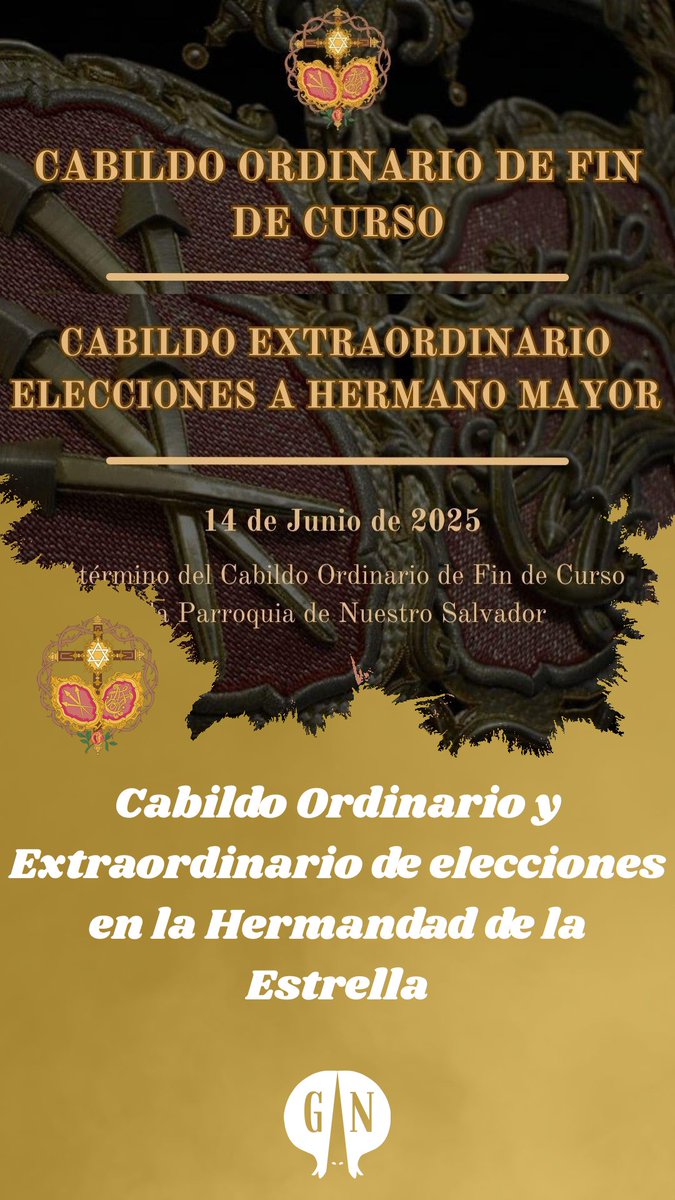 📣 CONVOCATORIA OFICIAL
La Hermandad convoca a todos sus hermanos al Cabildo General Ordinario de Fin de Curso, que  se celebrará el sábado 14 de junio, a las 20:00 horas en primera convocatoria y a las 20:15 horas en segunda convocatoria, en el salón de actos de la Parroquia.