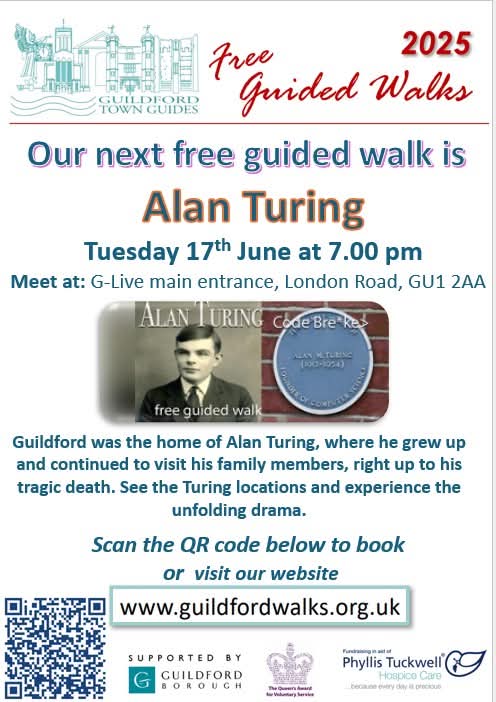 GUILDFORD PRIDE 🏳️🌈🏳️⚧️ (@guildfordpride) on Twitter photo Tuesday 17th June at 7pm - A free Alan Turing guided walking tour provided by Guildford Town Guides, supported by <a href="/GuildfordBC/">Guildford Borough Council</a>.
For more information; guildfordwalks.org.uk
#VisitGuildford #Guildford #Guidedwalks #VisitSurrey #AlanTuring #History #Heritage #PrideMonth Tuesday 17th June at 7pm - A free Alan Turing guided walking tour provided by Guildford Town Guides, supported by <a href="/GuildfordBC/">Guildford Borough Council</a>.
For more information; guildfordwalks.org.uk
#VisitGuildford #Guildford #Guidedwalks #VisitSurrey #AlanTuring #History #Heritage #PrideMonth