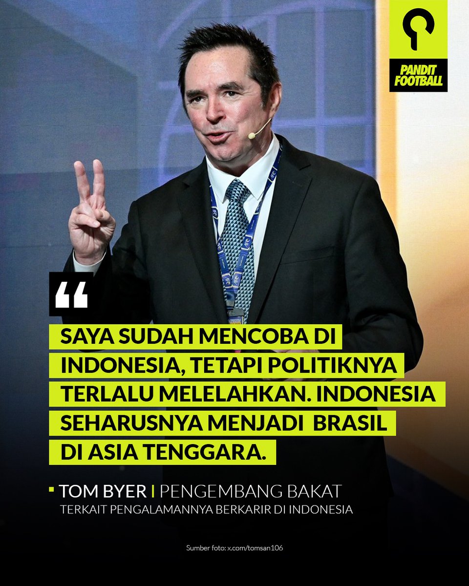 Salah satu tokoh penting dalam perkembangan sepakbola Jepang, Tom Byer keluhkan campur tangan politik saat dirinya ingin menginisiasi program pengembangan pemain muda di Indonesia.

Sebuah tamparan keras dari pihak asing yang ironisnya sempat mau bantu bangun masa depan sepakbola
