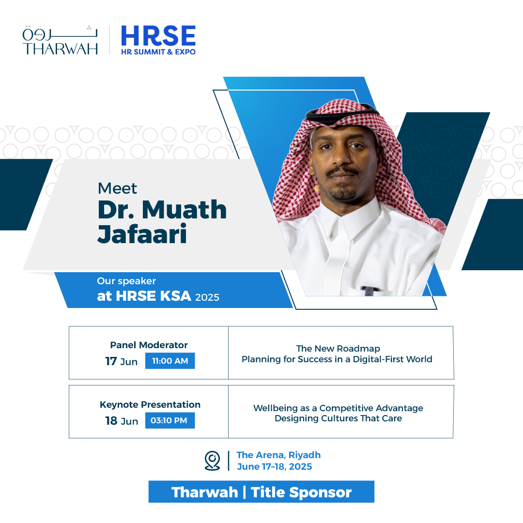 Tharwah | ثروة (@tharwah_company) on Twitter photo We’re proud to feature Dr. Muath Jafaari <a href="/moaz7878/">د.معاذ الجعفري</a> on stage at HRSE KSA 2025.
Join him for a keynote and a high-impact panel as we dive into the future of wellbeing, leadership, and building healthier, culture-driven workplaces.
📍The Arena Riyadh | 🗓 June 17–18
Free Visitor We’re proud to feature Dr. Muath Jafaari <a href="/moaz7878/">د.معاذ الجعفري</a> on stage at HRSE KSA 2025.
Join him for a keynote and a high-impact panel as we dive into the future of wellbeing, leadership, and building healthier, culture-driven workplaces.
📍The Arena Riyadh | 🗓 June 17–18
Free Visitor