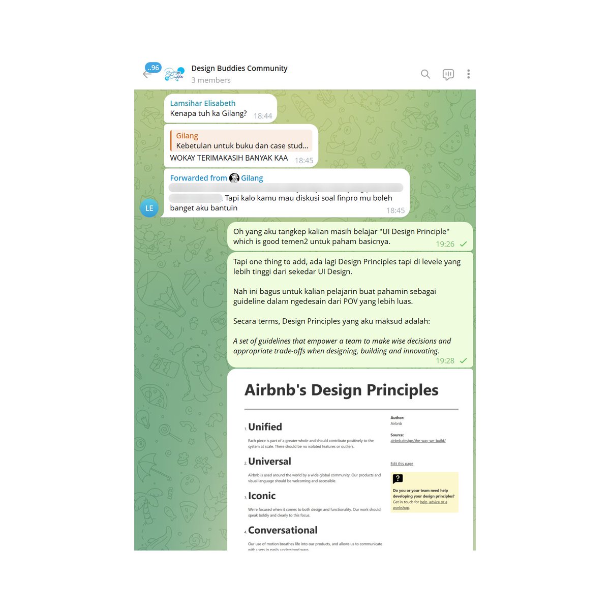 Cobain bikin inisiatif kecil2an buat support temen2 yang masih student/baru belajar UI UX. 

Udah ada dua orang, yang satu baru akan mulai kelas, yang satu lagi final project bootcamp.

Harapannya bisa kasih manfaat ke proses mereka, at the very least mereka ada sosok "teman" 😄