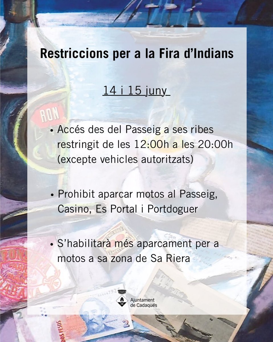 ❌ Restriccions per a sa Fira d’Indians 

#aCadaqués #firaindians