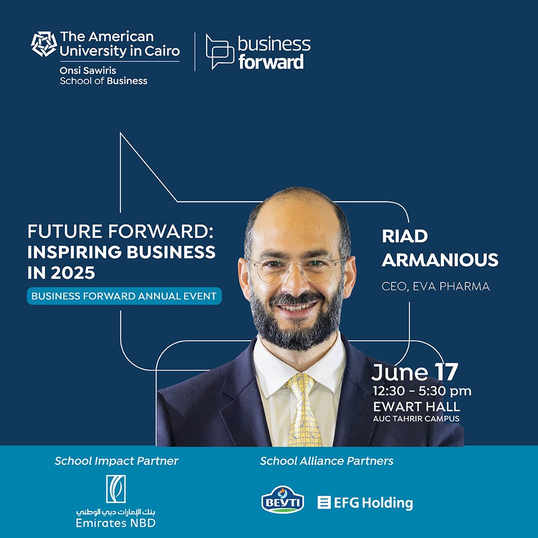 Business Forward (@businessfwd) on Twitter photo We’re pleased to welcome Riad Armanious, CEO of
<a href="/EvaPharmaHcps/">Eva Pharma HCPs</a>, to the #businessforward annual event 2025. Armanious will join the panel, "Industrial Growth: Opportunities for Local Growth and Global Outlook"
📍Register: bit.ly/3HGmG6M #FutureForward2025 We’re pleased to welcome Riad Armanious, CEO of
<a href="/EvaPharmaHcps/">Eva Pharma HCPs</a>, to the #businessforward annual event 2025. Armanious will join the panel, "Industrial Growth: Opportunities for Local Growth and Global Outlook"
📍Register: bit.ly/3HGmG6M #FutureForward2025