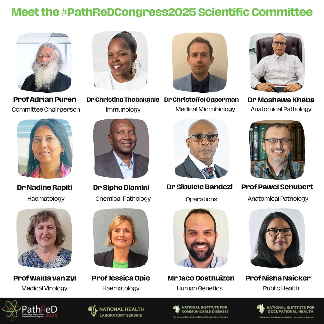 Meet the scientific committee behind #PathReDCongress2025! 💚

pathred.nhls.ac.za

<a href="/nicd_sa/">NICD</a> <a href="/nhls_sa/">NHLS</a>