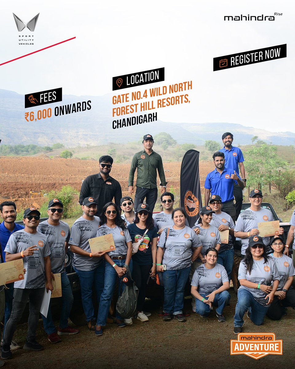 Your new pitstop to master the art of off-roading. Learn #4x4Fundamentals at North India's newest off-road academy in Chandigarh.
Sign up now. #Linkinbio

[Mahindra Adventure, Adventure, Off-roading,
Chandigarh, 4x4]

#MahindraAdventure #Adventure #4x4 #Offroading
#Chandigarh