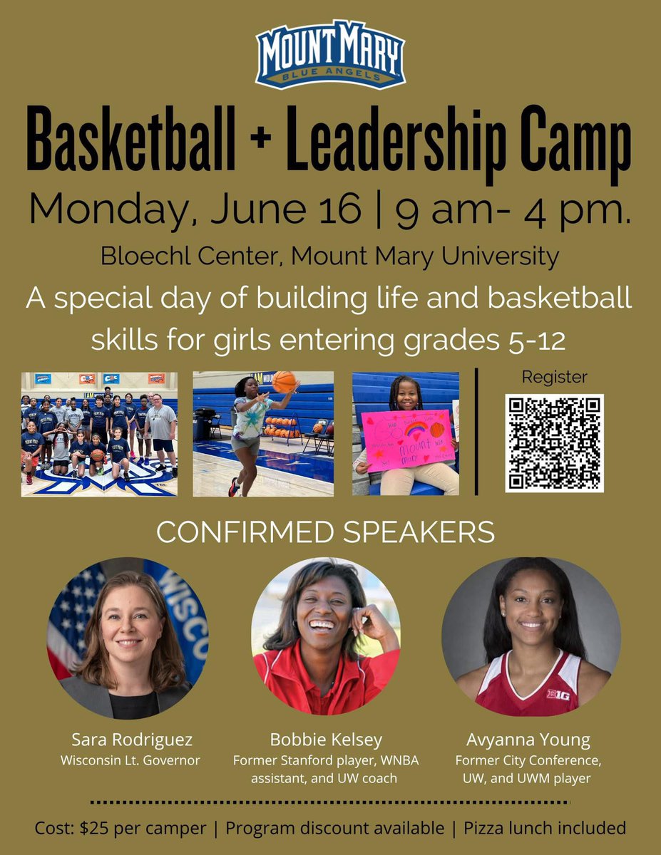 Almost at 50 registrants! Join us Monday for a day of inspiring instruction from women leaders and Mount Mary coaches and players. This a camp is like no other. Just $25. docs.google.com/forms/d/e/1FAI…
