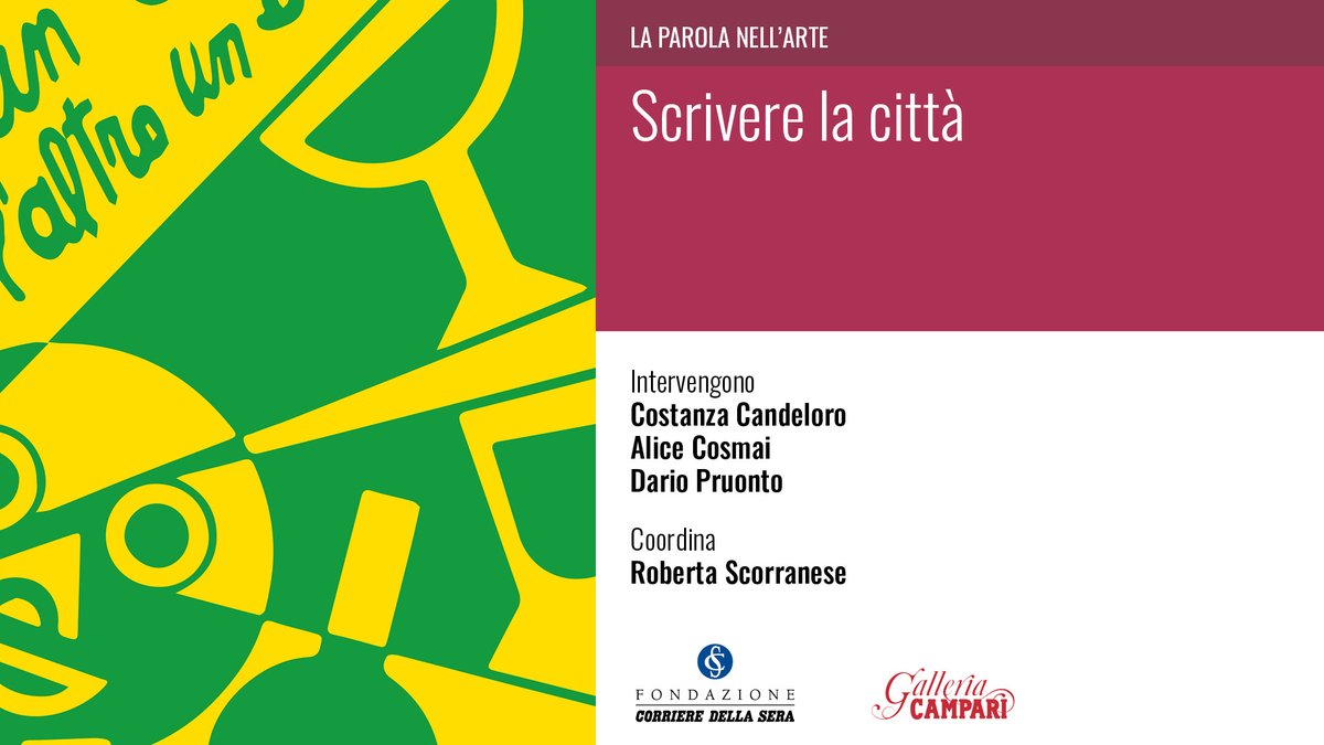 Lunedì 16 giugno, alle ore 18, in Sala Buzzati: “La parola nell’arte. Scrivere la città", un incontro realizzato con #GalleriaCampari. Con Costanza Candeloro, Alice Cosmai, Dario Pruonto. Coordina <a href="/MadameSwann/">Roberta Scorranese</a>.
Prenotati qui: fondazionecorriere.corriere.it/iniziative/la-…