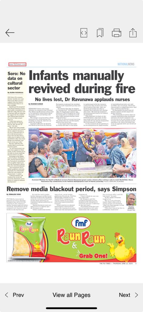 Judy Compain (@compainjudy) on Twitter photo CWM Children's Hospital generator not working! Doctors manually resuscitating! Always, "it's in the pipeline" to be fixed! What does the Maintenance team do at CWM?
<a href="/slrabuka/">Prime Minister Sitiveni Rabuka</a> please initiate an inquiry! <a href="/bimanprasad/">Professor Biman Prasad DPM, Fiji</a> <a href="/fijivillage/">fijivillage</a> <a href="/fijitimes/">The Fiji Times</a> <a href="/RichardKNaidu/">Richard Naidu</a> CWM Children's Hospital generator not working! Doctors manually resuscitating! Always, "it's in the pipeline" to be fixed! What does the Maintenance team do at CWM?
<a href="/slrabuka/">Prime Minister Sitiveni Rabuka</a> please initiate an inquiry! <a href="/bimanprasad/">Professor Biman Prasad DPM, Fiji</a> <a href="/fijivillage/">fijivillage</a> <a href="/fijitimes/">The Fiji Times</a> <a href="/RichardKNaidu/">Richard Naidu</a>