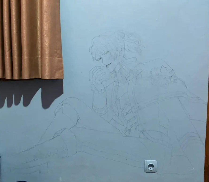 ayakoi_yuu's tweet photo. In honour of ykm birthday month!!! Painting him on my bedroom wall <3 and yes I remember I have free will so I'm making him smirk instead :3 will update occasionally!!! hoping to finish it before june ends! 🫶🏻 #ayakoi https://t.co/lFtmnAcdCe