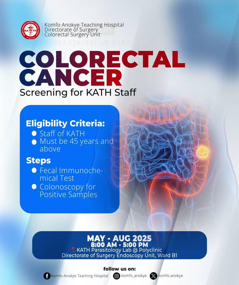 Watch out for the colorectal cancer screening among staff of the hospital.