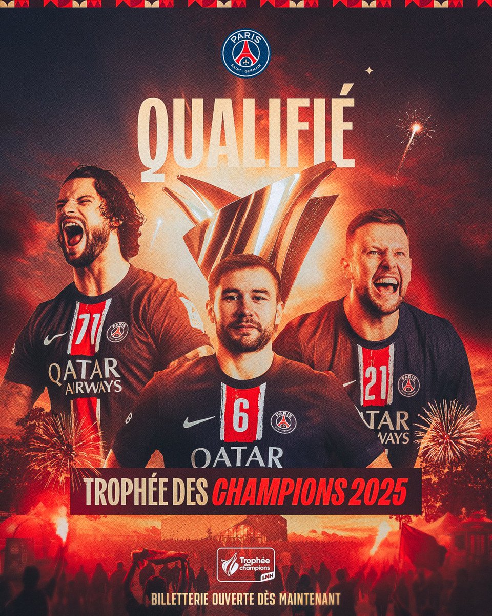Ligue Nationale de Handball (@lnhofficiel) on Twitter photo ð£ð®ð¿ð¶ð ð±ð²Ìð³ð¶ð²ð¿ð® ð ðŒð»ððœð²ð¹ð¹ð¶ð²ð¿ ! âïž
Grâce à son titre de champion en #LiquiMolyStarLigue, le PSG Handball est automatiquement qualifié pour le Trophée des Champions. Un nouveau duel passionnant entre ces deux formations... ça promet ! ð
Et la billetterie est ð£ð®ð¿ð¶ð ð±ð²Ìð³ð¶ð²ð¿ð® ð ðŒð»ððœð²ð¹ð¹ð¶ð²ð¿ ! âïž
Grâce à son titre de champion en #LiquiMolyStarLigue, le PSG Handball est automatiquement qualifié pour le Trophée des Champions. Un nouveau duel passionnant entre ces deux formations... ça promet ! ð
Et la billetterie est