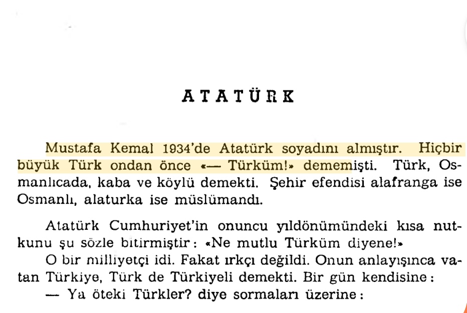 Kemalizm'in  mustafa kemali hep göklere çıkarmasının bir örneği daha, 
Bunlar insanları kendileri gibi ahmak sanıyor herhalde

Beton kafa kemalist falih Rıfkı Atay🗣️:

Atatürk'den önce kimse  Türk'üm dememiştir. 

📚falih Rıfkı atay babanız Atatürk sayfa 102