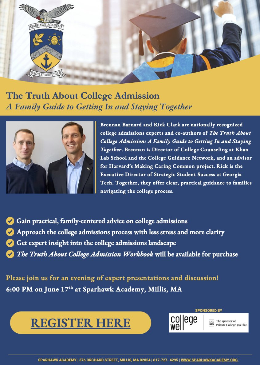MindfulAdmission (@barnardbrennan) on Twitter photo Join me and <a href="/Clark2College/">Rick Clark</a> this coming Tuesday at Sparhawk Academy in Millis, MA at 6:00 pm
sparhawkacademy.org/events/the-tru… Join me and <a href="/Clark2College/">Rick Clark</a> this coming Tuesday at Sparhawk Academy in Millis, MA at 6:00 pm
sparhawkacademy.org/events/the-tru…