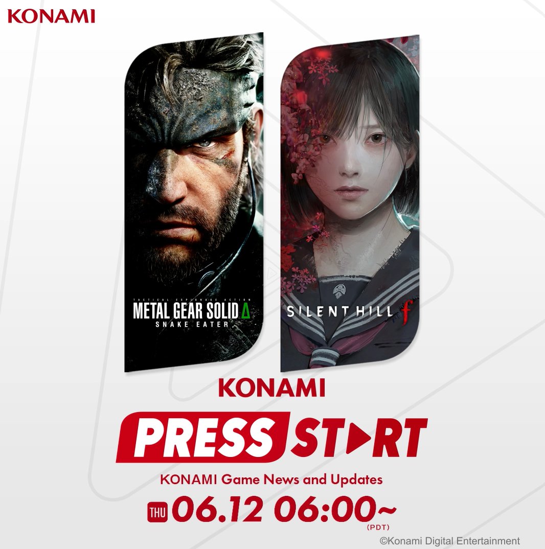 A transmissão do KONAMI PRESS START está prestes a começar 📺

Dê uma olhada em METAL GEAR SOLID Δ: SNAKE EATER, SILENT HILL f e muito mais

Onde assistir 👀
🟣 - twitch.tv/konami
🔴 - youtu.be/NXaDgU72gRI
 📺 🎮

#KonamiPressStart
