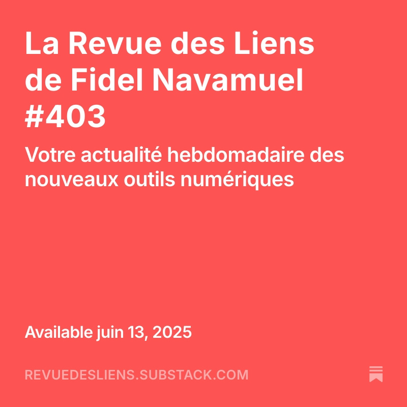La Revue des liens c'est chaque semaine une sélection de nouveaux outils et services numériques au top directement dans votre boîte aux lettres. Abonnez-vous pour la recevoir, c'est gratuit.
vist.ly/3n6pmkp