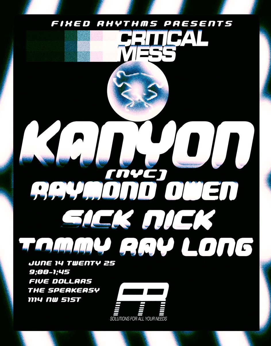 fixedrhythms's tweet image. OKC this Saturday downstairs at @51stSpeakeasy we have an extra special Critical Mess party. Kanyon (NYC) will be playing a vinyl set. Locals Sick Nick, Tommy Ray Long, and Raymond Owen will be holding it down, as well. Really wouldn’t miss this one!
