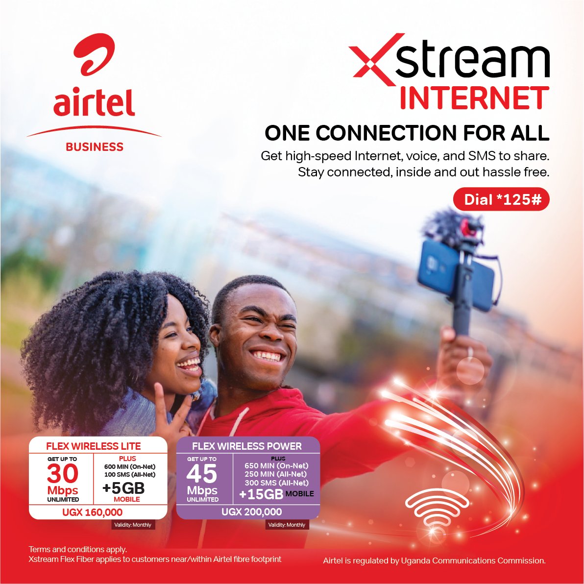One Connection. Endless Possibilities.

Stay online, stay connected whether you're working, streaming, calling or sharing with fam, Get high-speed internet, voice, and SMS all in one package.

Dial *125# to get started.
