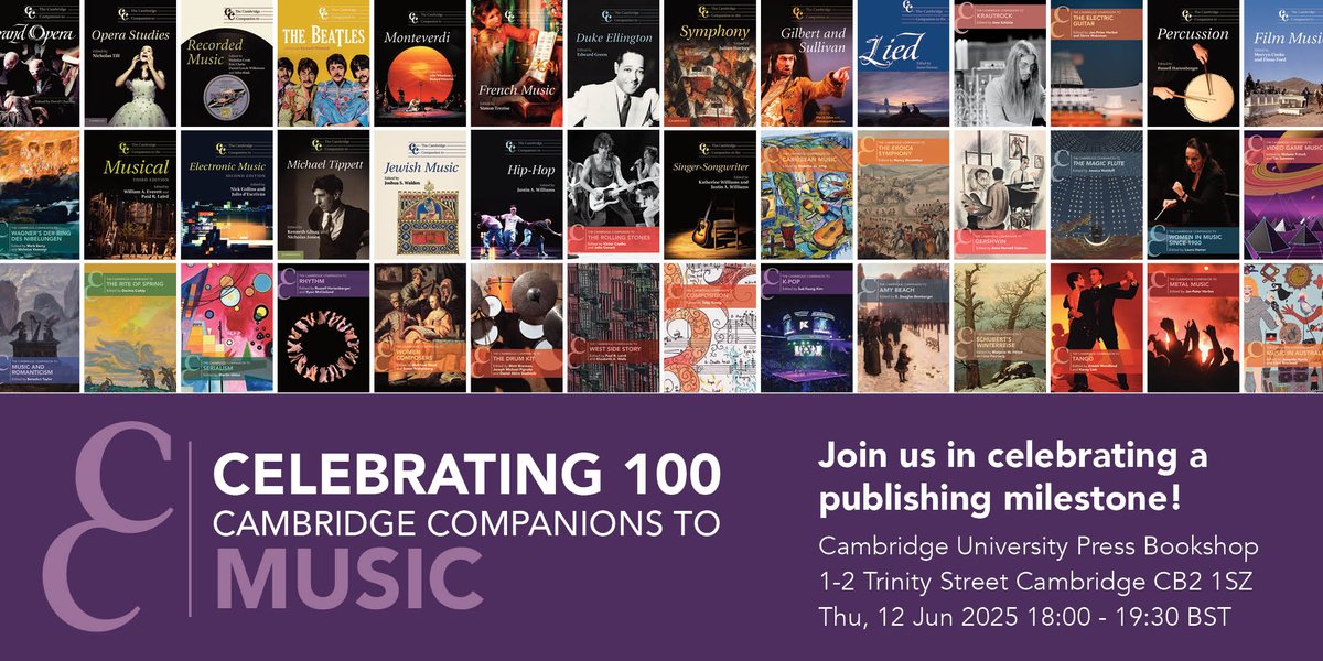 Join us for a drink to celebrate a publishing milestone - a hundred titles in our Cambridge Companions to Music series! 
📚 cup.org/4jCP3jE
#Music