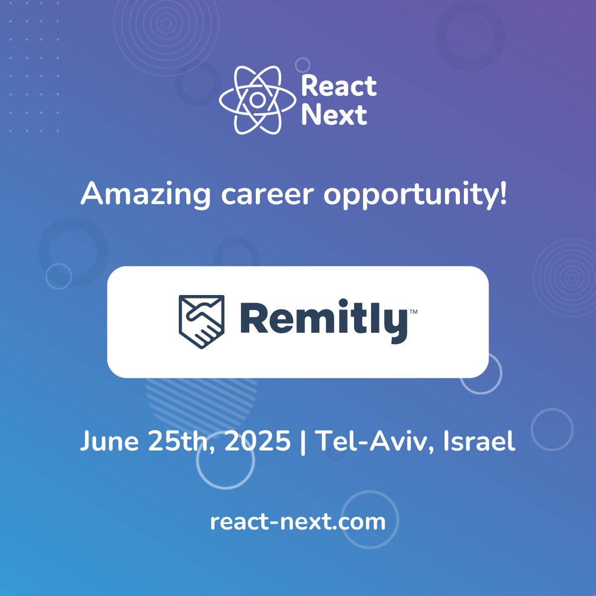 ReactNext's tweet image. Looking for your next challenge as a Full Stack Developer?
Check out this amazing career opportunity by @Remitly Israel!
careers.remitly.com/job/21928236/f…
See more jobs at react-next.com/jobs 💫
