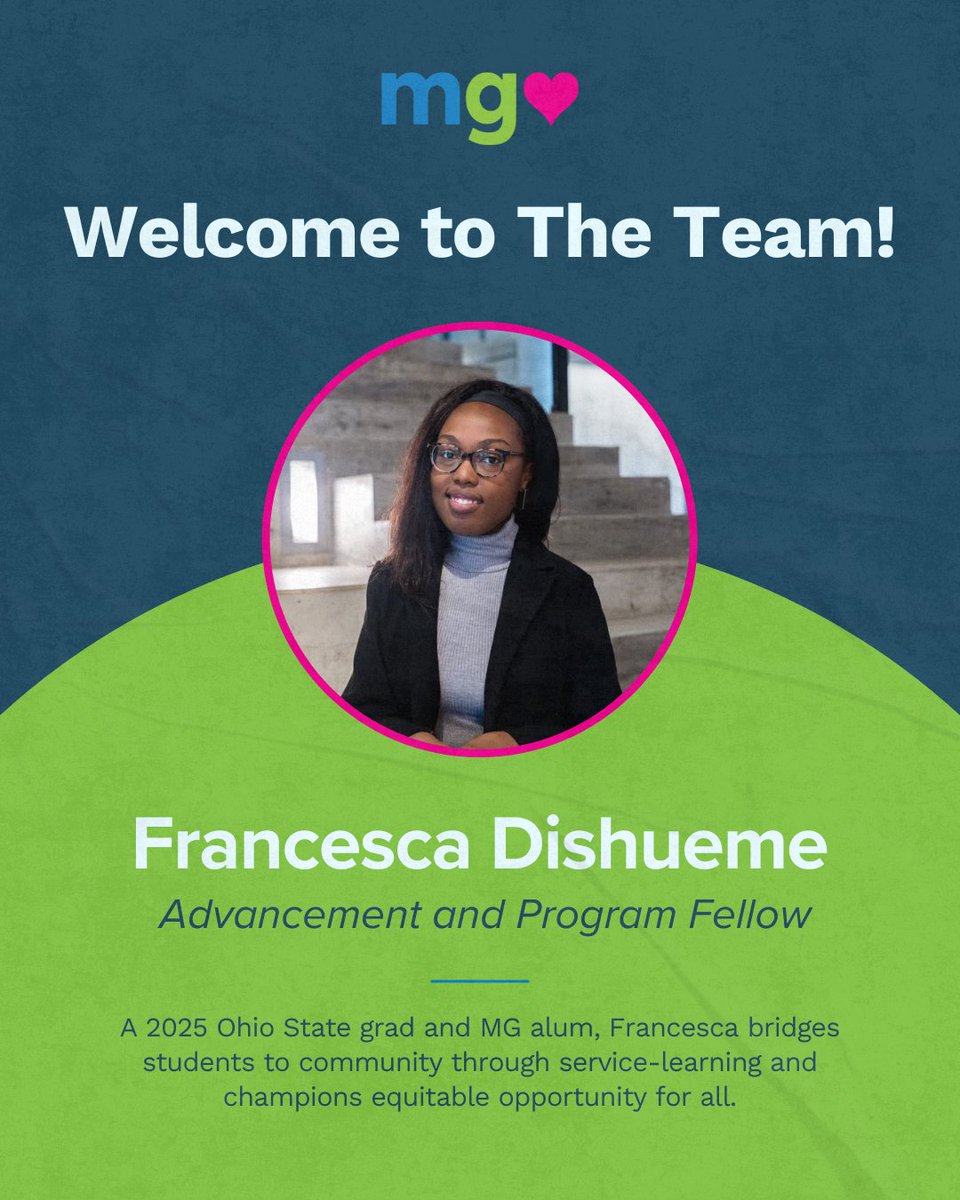MagnifiedGiving's tweet image. Meet our next new team member, Francesca Dishueime, our Advancement &amp;amp; Program Fellow! 🌟

Francesca is a 2025 Ohio State grad and longtime MG alum (Next-Gen Ambassador &amp;amp; Keating Award honoree), dedicated to boosting equitable opportunities and student-community connections.
