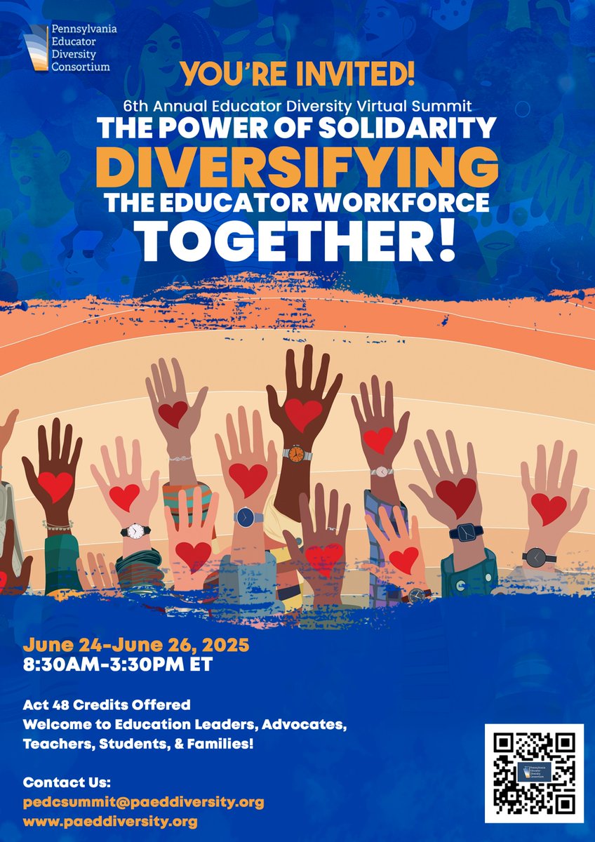 Temple College of Education and Human Development (@templecehd) on Twitter photo Join the Pennsylvania Educator Diversity Consortium (PEDC) for a Virtual Summit happening June 24–26, 2025! This 3-day FREE virtual event features 40+ sessions and powerful keynotes by national leaders, as well as faculty and staff at Temple.
📌Register: paeddiversity.org/summit2025 Join the Pennsylvania Educator Diversity Consortium (PEDC) for a Virtual Summit happening June 24–26, 2025! This 3-day FREE virtual event features 40+ sessions and powerful keynotes by national leaders, as well as faculty and staff at Temple.
📌Register: paeddiversity.org/summit2025